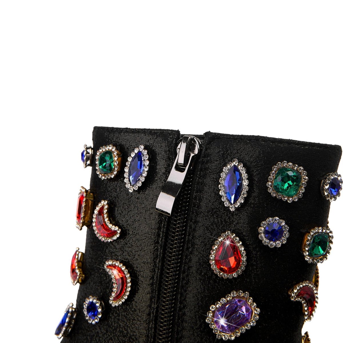 Retro Gem Encrusted Stonehenge Heel Black Ankle Boots - 0cm