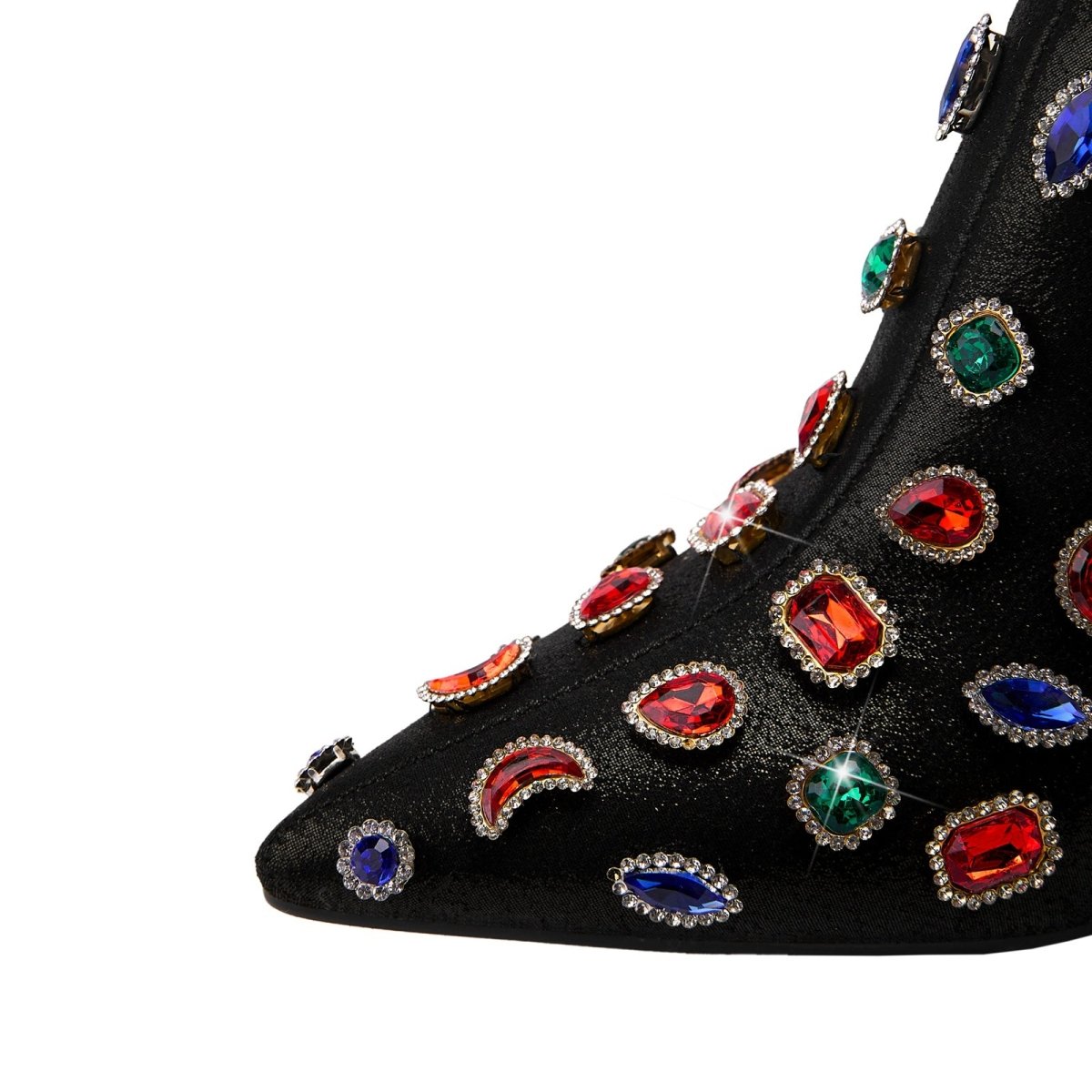 Retro Gem Encrusted Stonehenge Heel Black Ankle Boots - 0cm