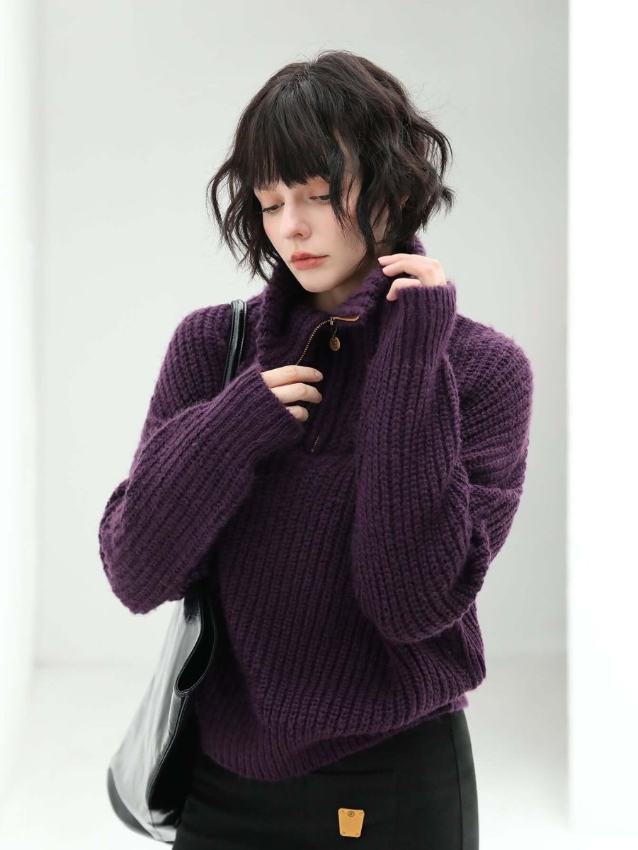 retro half zip purple knit top all purple 2