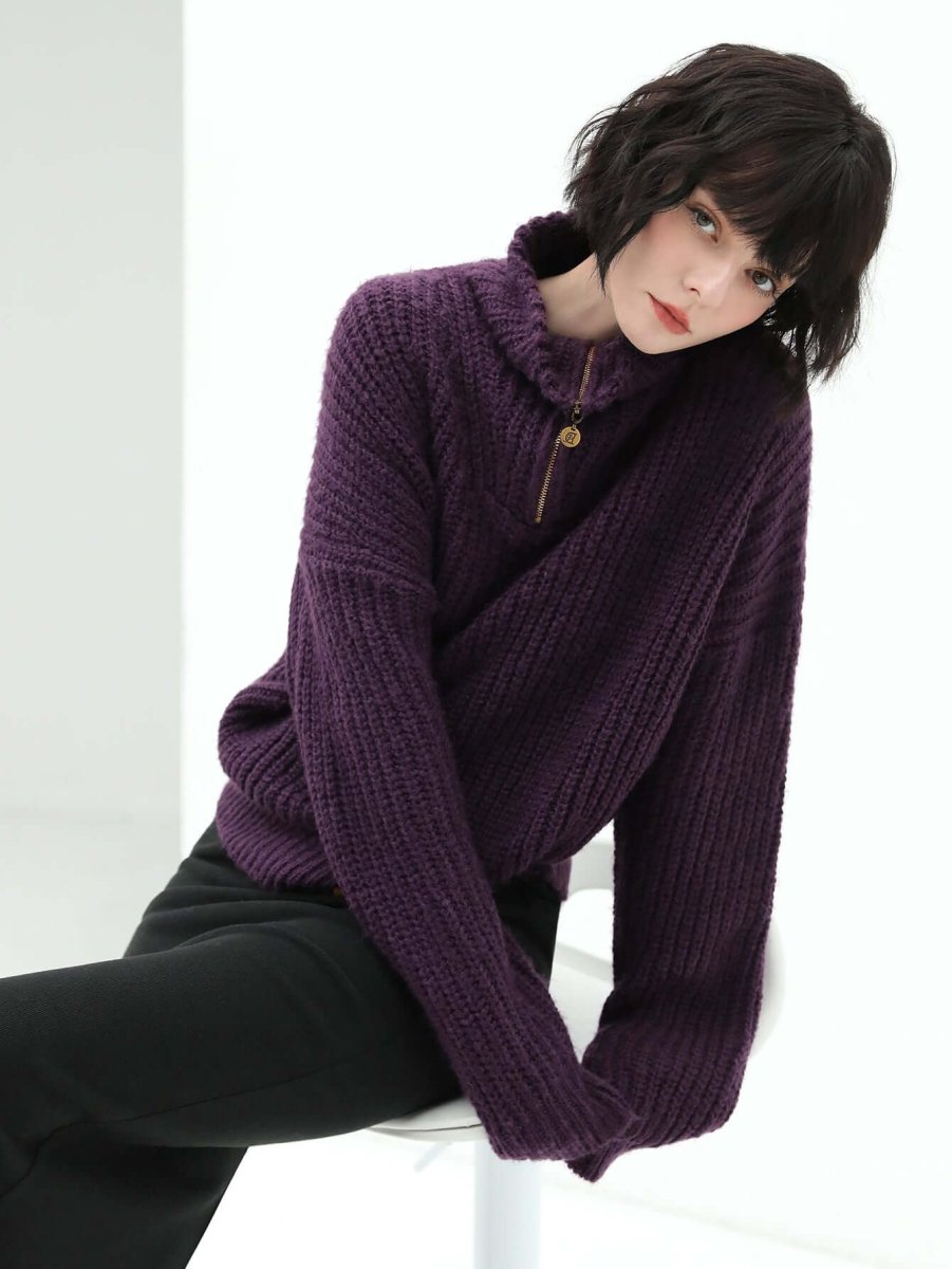 retro half zip purple knit top all purple 3