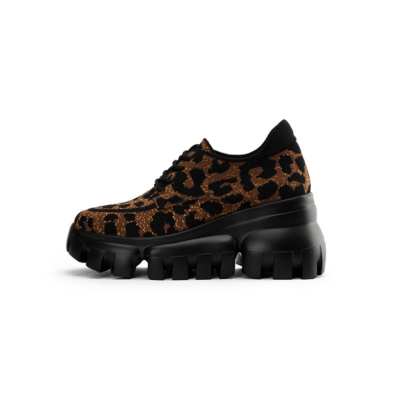 Retro Leopard Platform Sneakers – Chunky Knit Wedge Lace-Ups