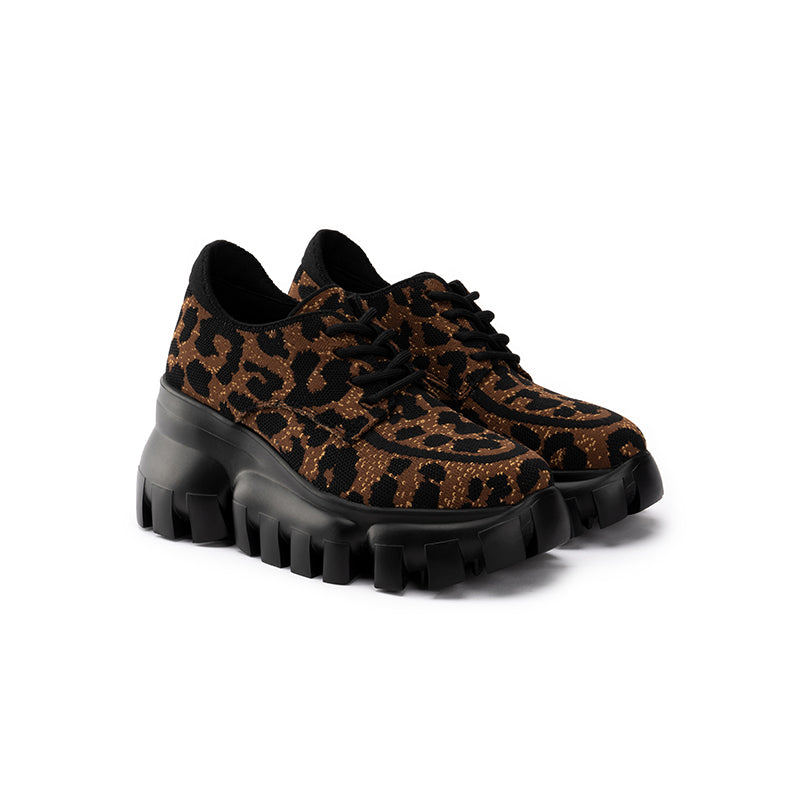 Retro Leopard Platform Sneakers – Chunky Knit Wedge Lace-Ups