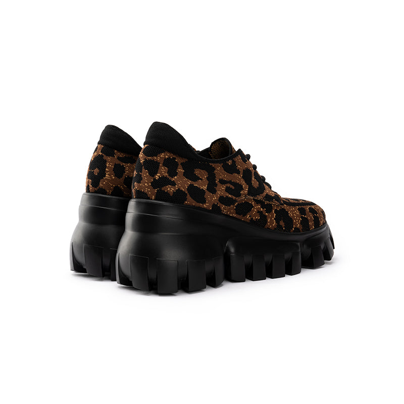 Retro Leopard Platform Sneakers – Chunky Knit Wedge Lace-Ups
