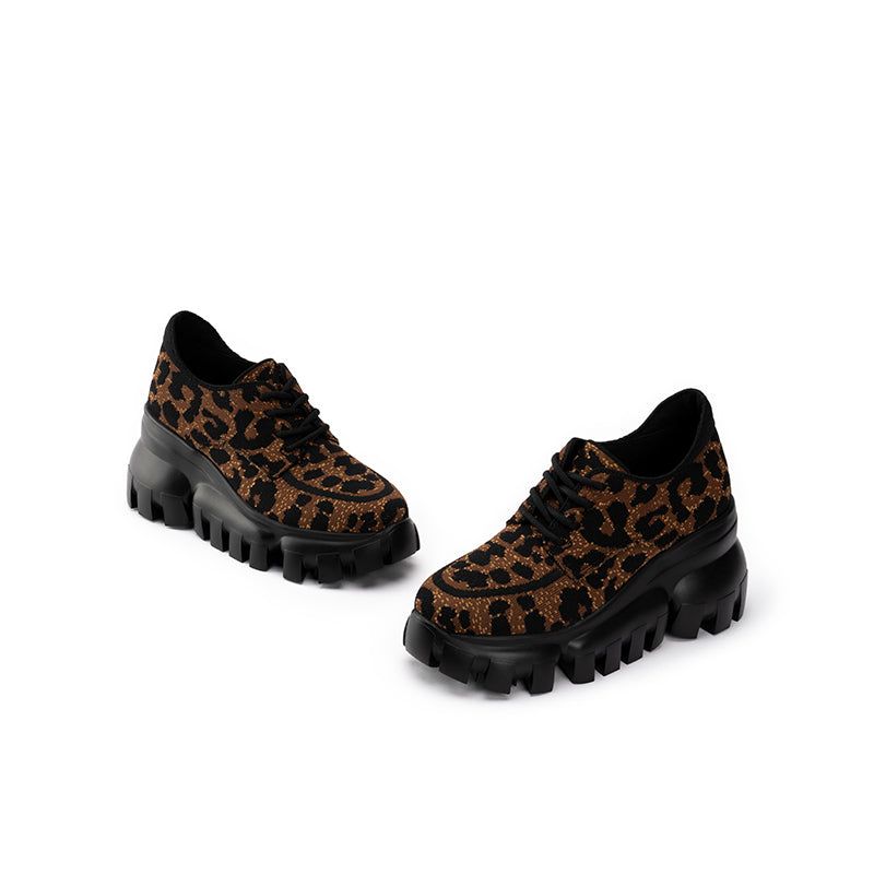 Retro Leopard Platform Sneakers – Chunky Knit Wedge Lace-Ups