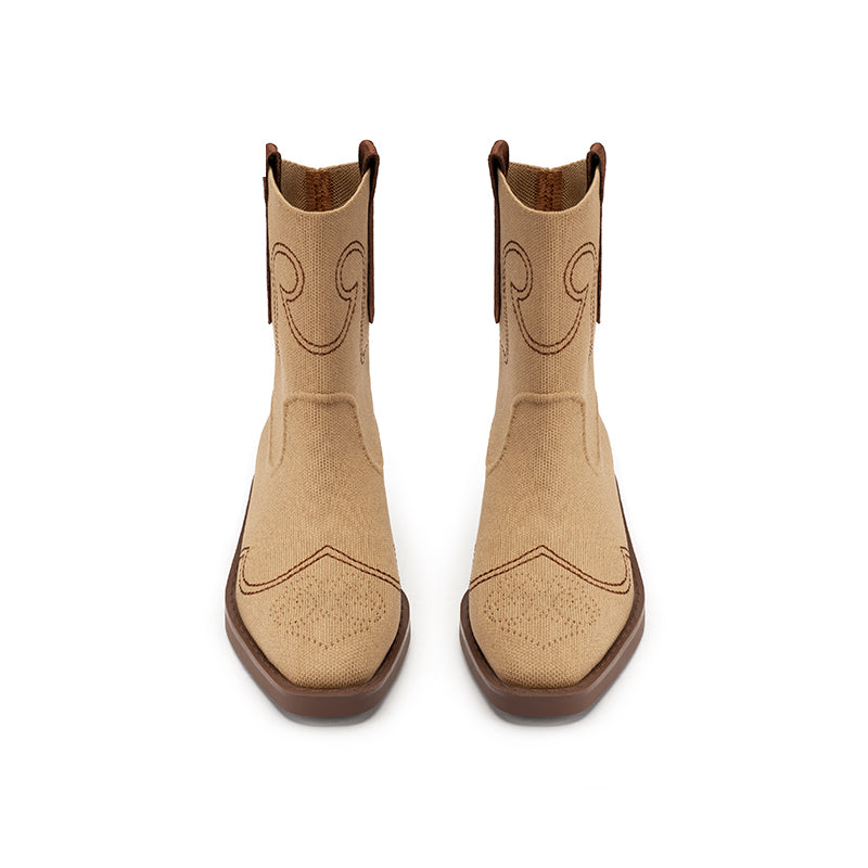 retro mid calf pointed toe flat cowboy boots all camel 5