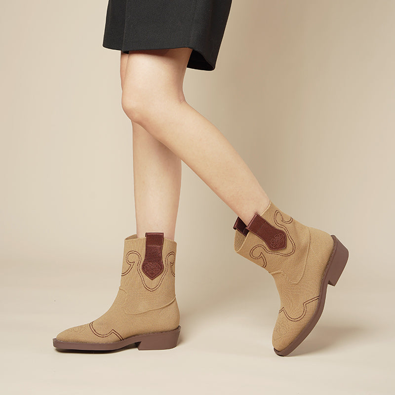 retro mid calf pointed toe flat cowboy boots all camel 6