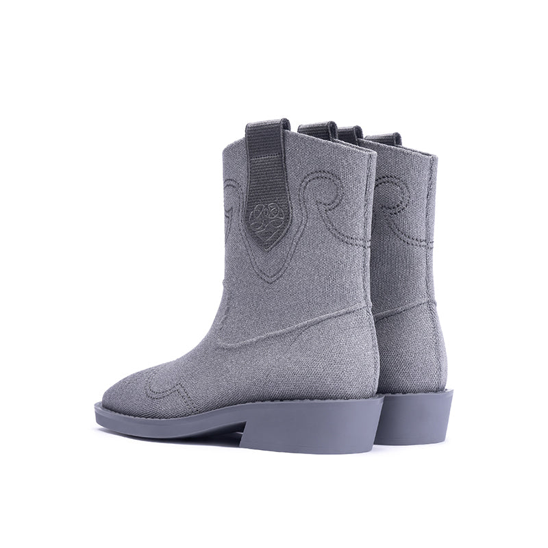 retro mid calf pointed toe flat cowboy boots all grey 4