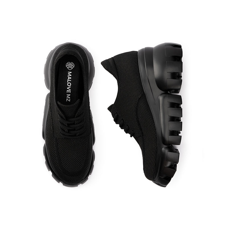 retro platform breathable chunky lace ups all black 3