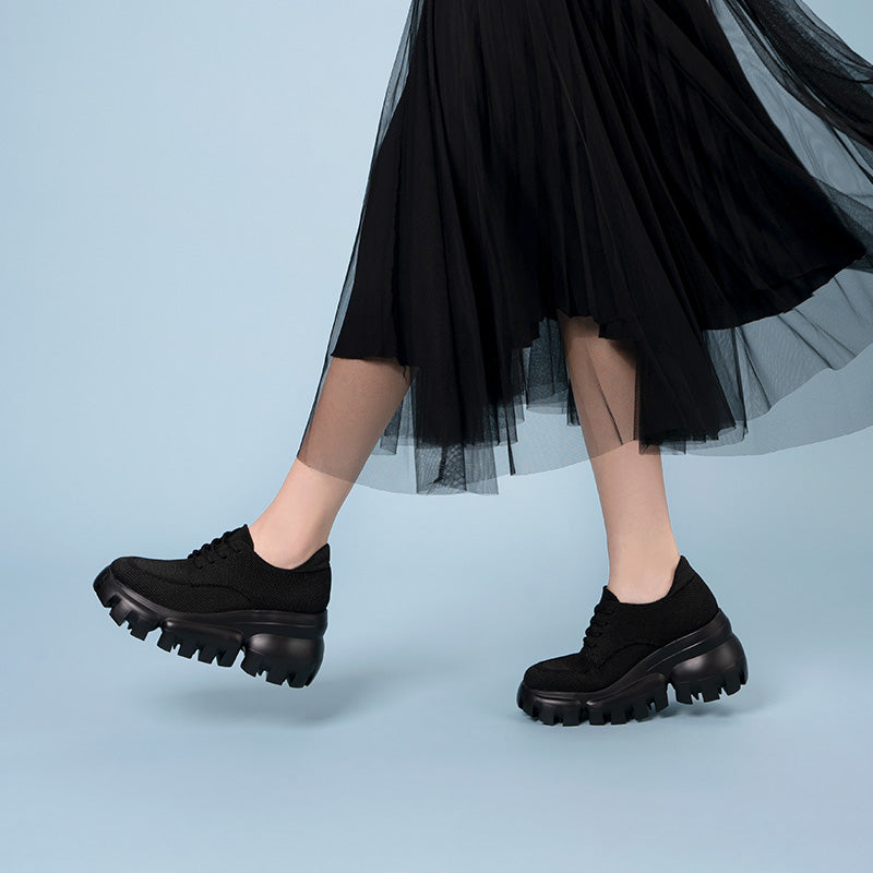 retro platform breathable chunky lace ups all black 6