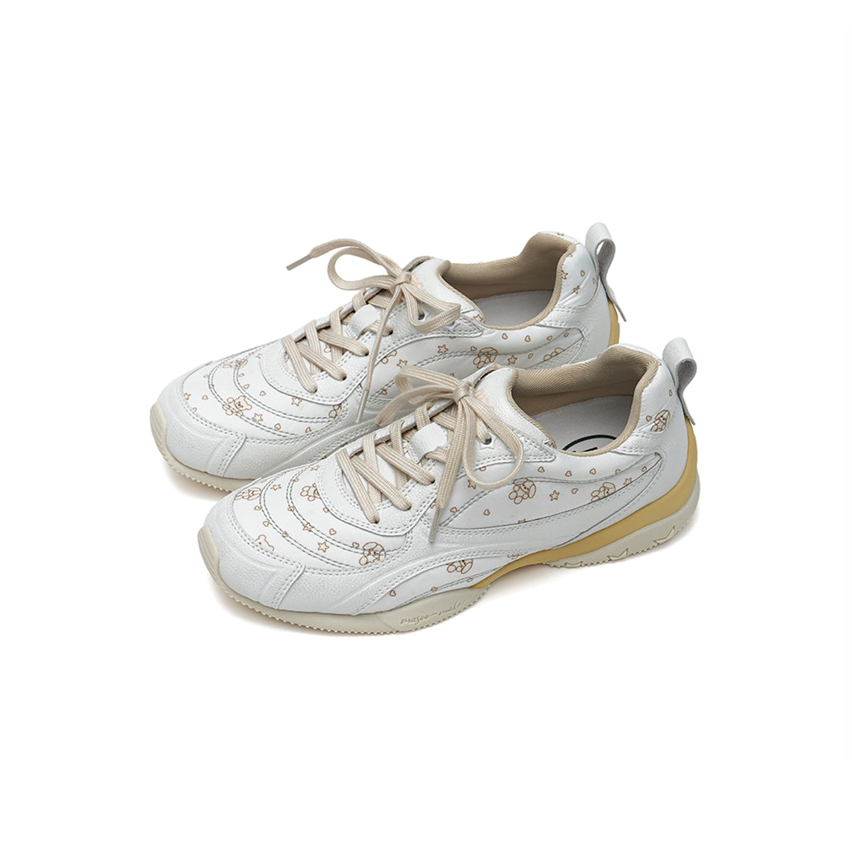 Retro Printed Panel Low Top Sneakers with Star Detail Sole