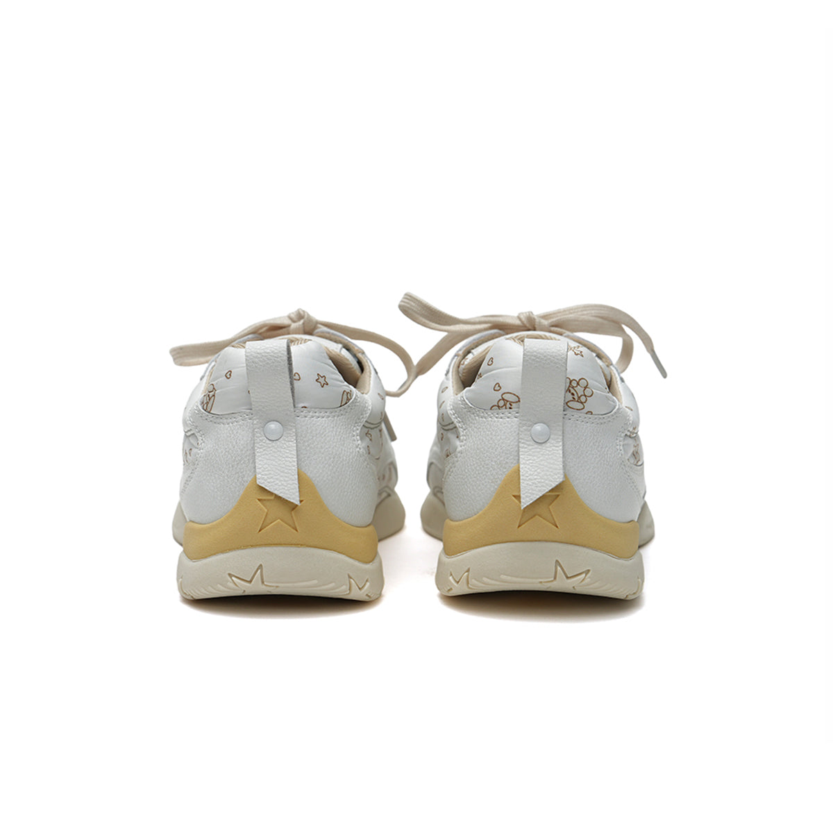 Retro Printed Panel Low Top Sneakers with Star Detail Sole