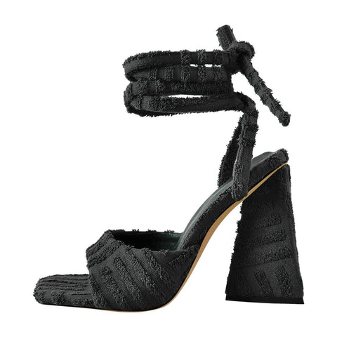 Retro Tie Up Block Heel Sandals