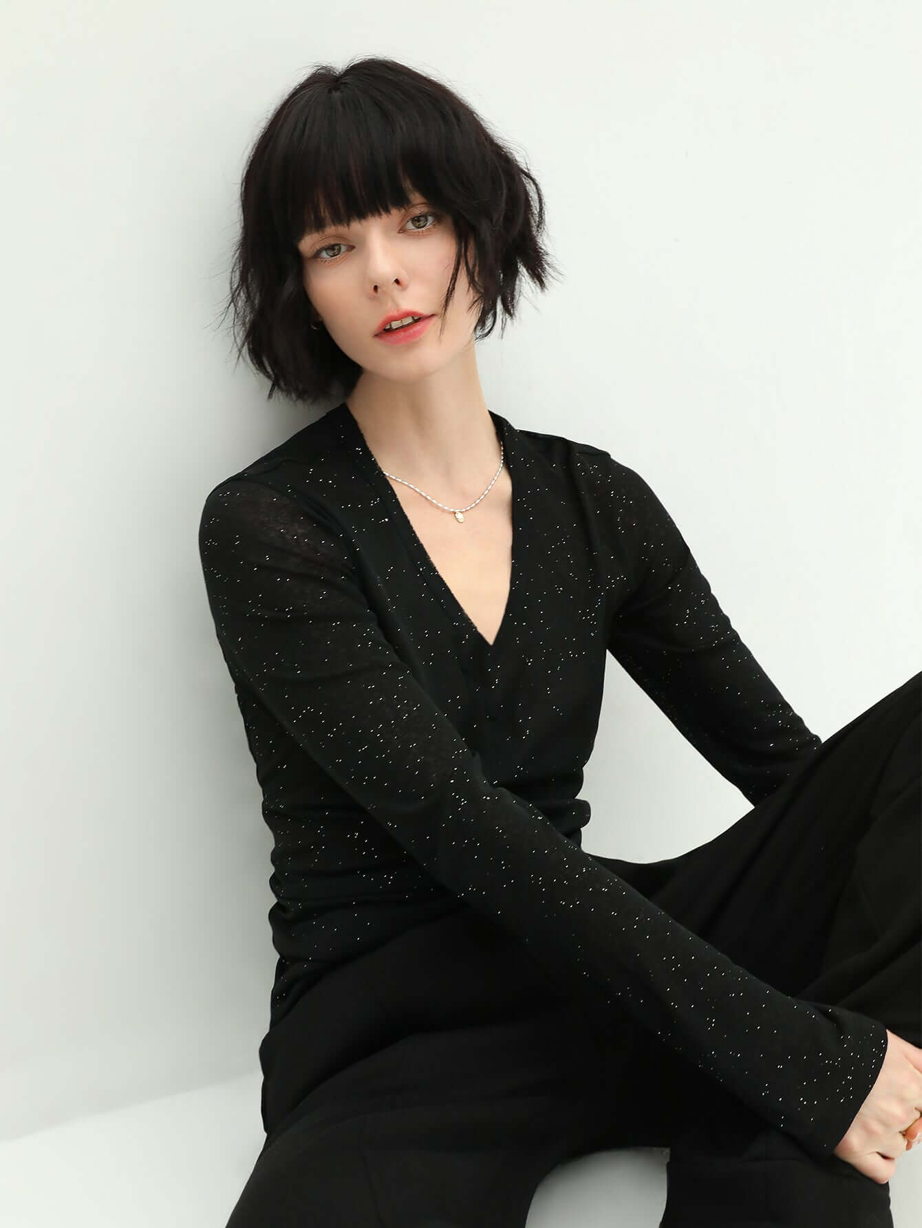 reversible black starry sequin knit sweater all black 2