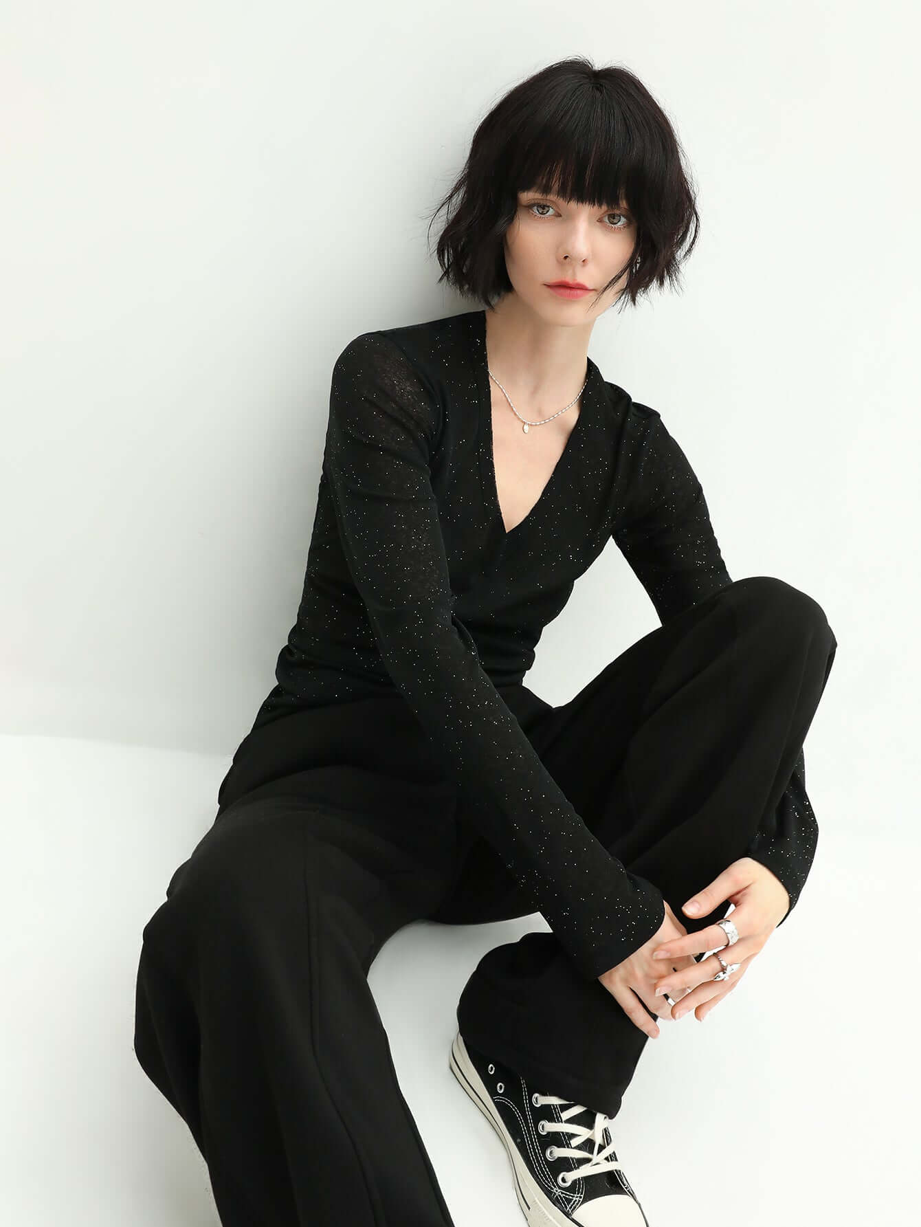 reversible black starry sequin knit sweater all black 3