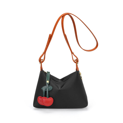 Reversible Nylon Crossbody Bag – 2-in-1 Dual-Color Shoulder Bag with Cherry Charm