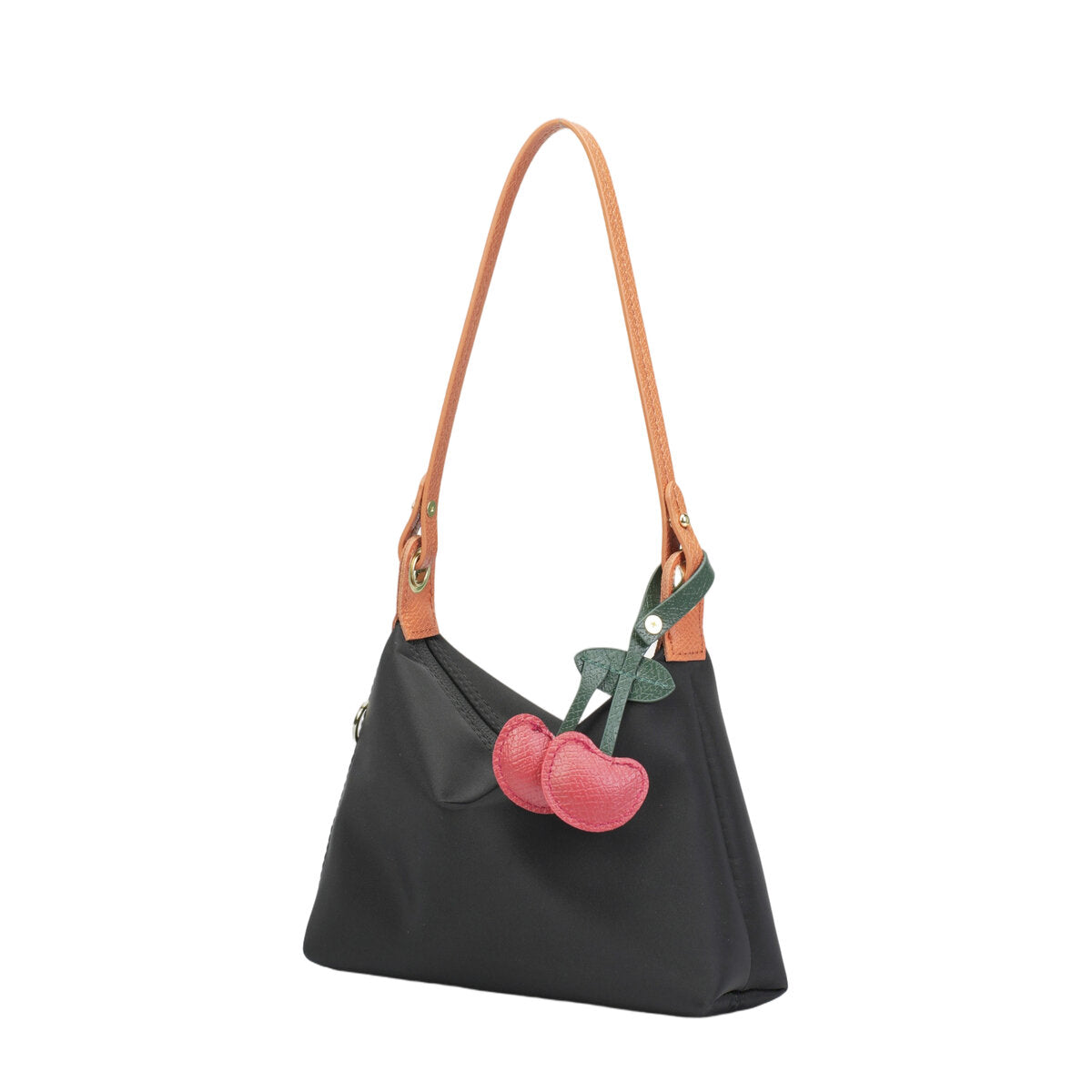 Reversible Nylon Crossbody Bag – 2-in-1 Dual-Color Shoulder Bag with Cherry Charm