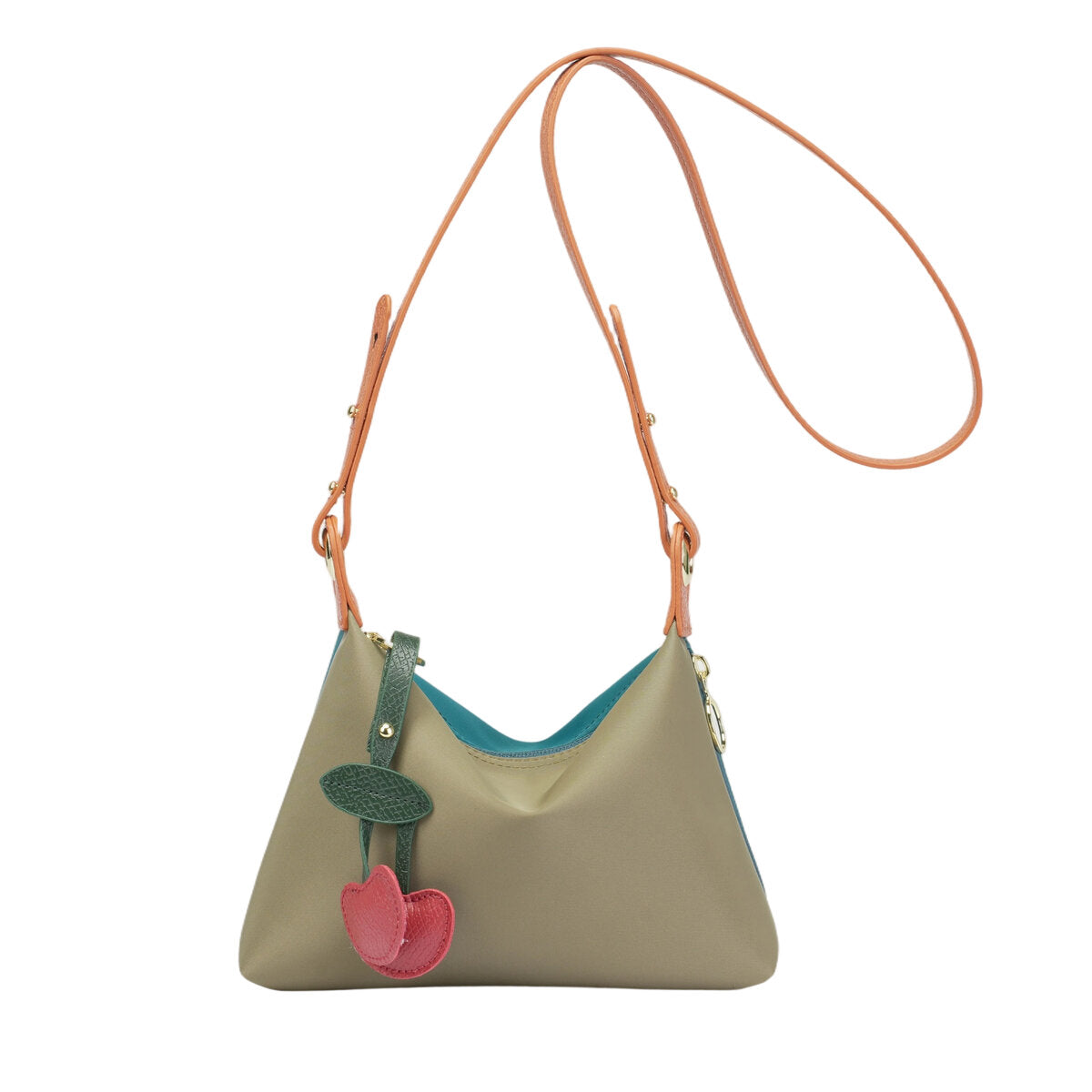 Reversible Nylon Crossbody Bag – 2-in-1 Dual-Color Shoulder Bag with Cherry Charm