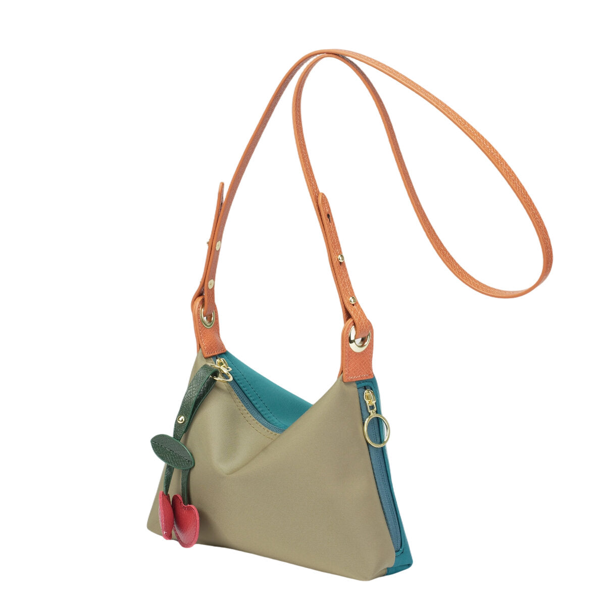 Reversible Nylon Crossbody Bag – 2-in-1 Dual-Color Shoulder Bag with Cherry Charm