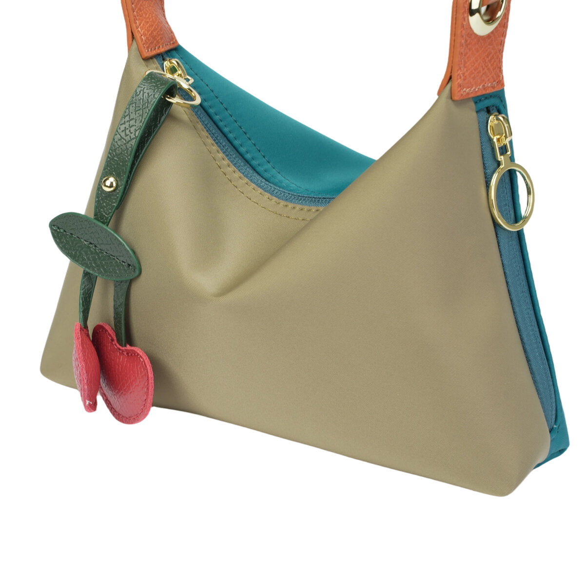 Reversible Nylon Crossbody Bag – 2-in-1 Dual-Color Shoulder Bag with Cherry Charm
