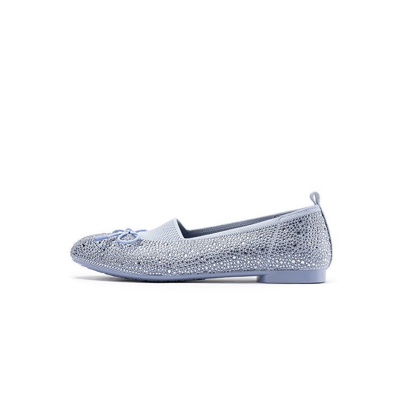 Rhinestone Bow Knit Round Toe Ballet Flats – Sparkling Princess Slip-Ons