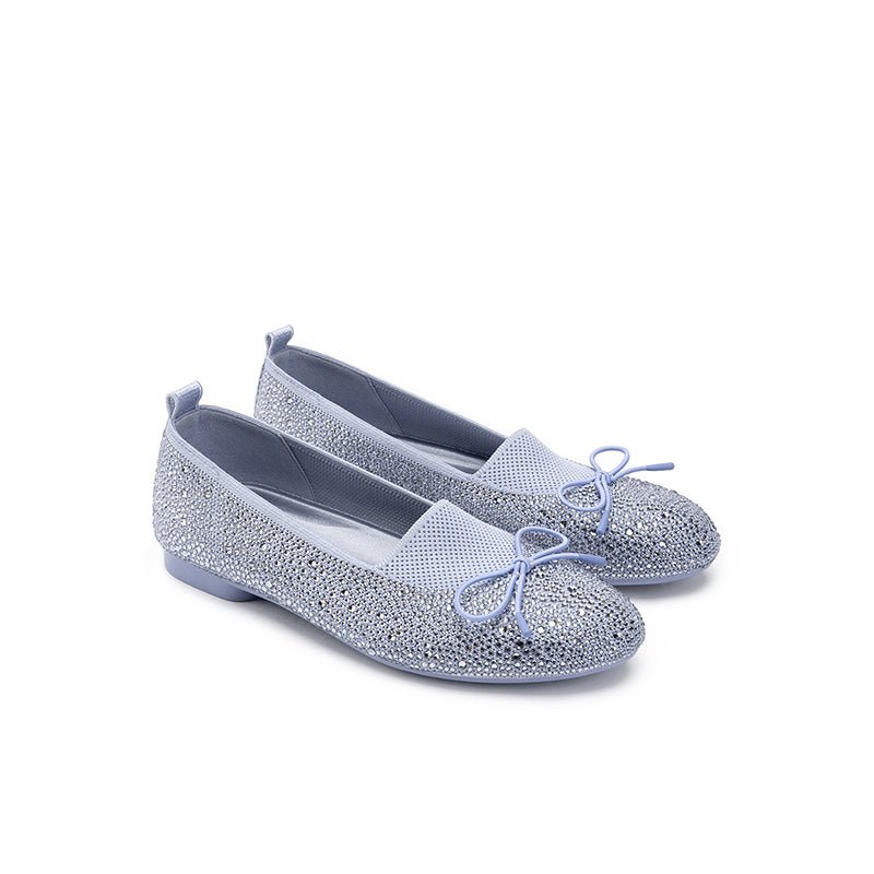 Rhinestone Bow Knit Round Toe Ballet Flats – Sparkling Princess Slip-Ons