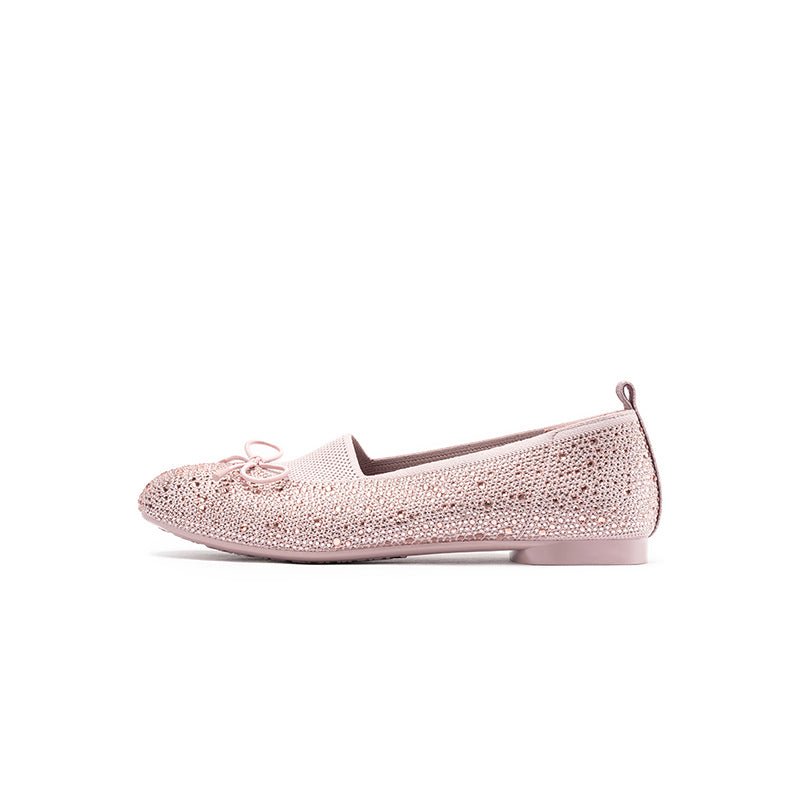 Rhinestone Bow Knit Round Toe Ballet Flats – Sparkling Princess Slip-Ons