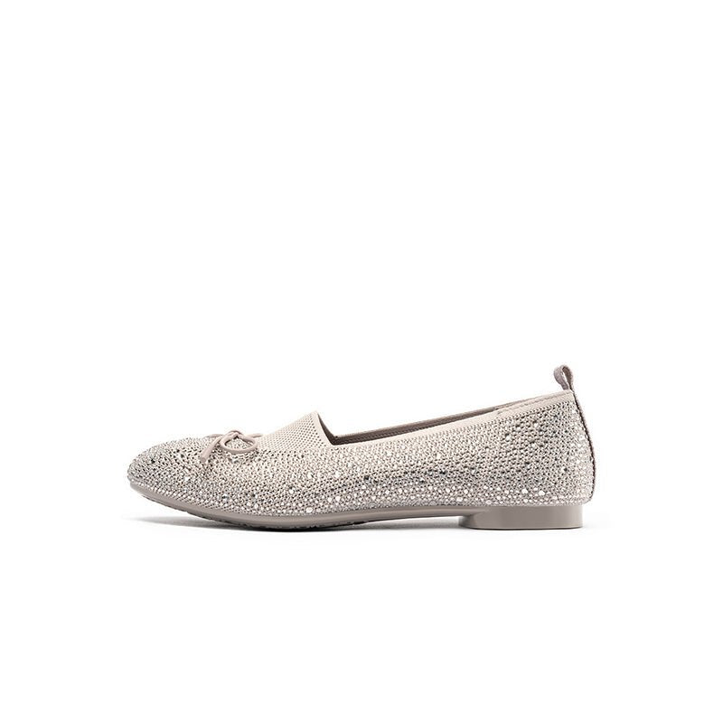 Rhinestone Bow Knit Round Toe Ballet Flats – Sparkling Princess Slip-Ons