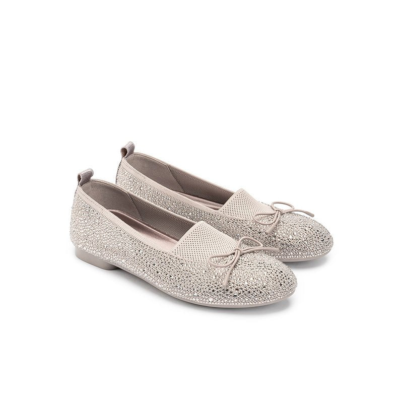 Rhinestone Bow Knit Round Toe Ballet Flats – Sparkling Princess Slip-Ons
