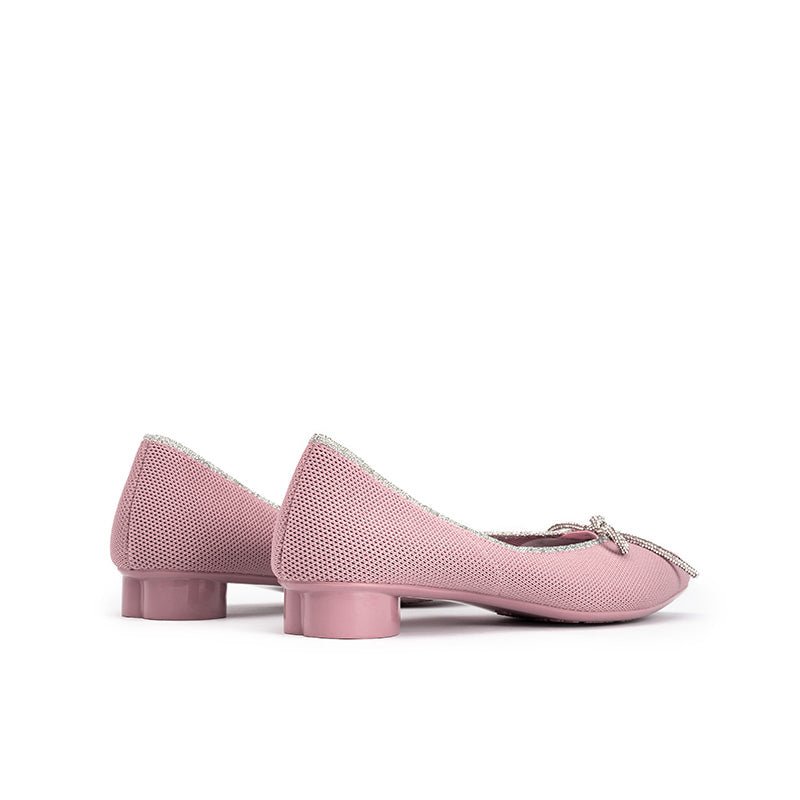 Rhinestone Bow Ballet Flats – Pointed Toe Knit Low Heel Shoes