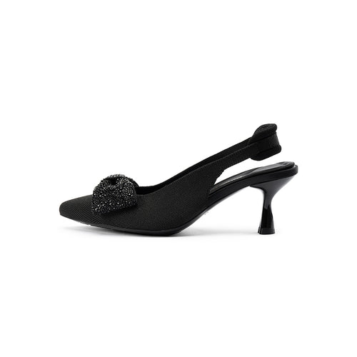 Rhinestone Bow Slingback Kitten Heels – Pointed Toe Knit Heels