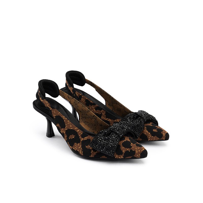 Rhinestone Bow Slingback Kitten Heels – Pointed Toe Knit Heels