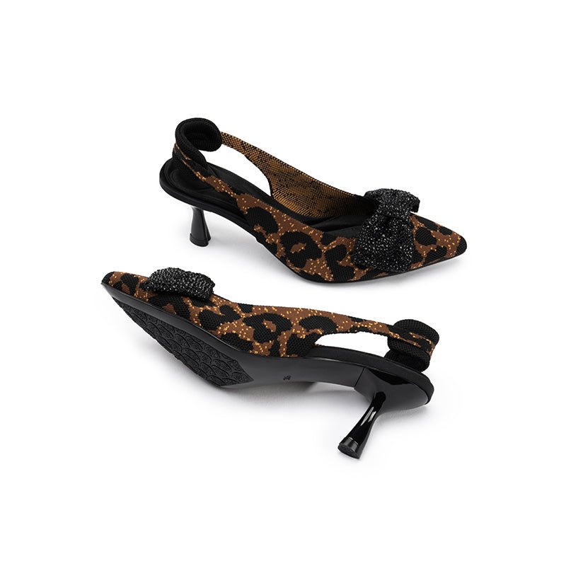 Rhinestone Bow Slingback Kitten Heels – Pointed Toe Knit Heels