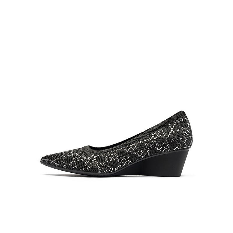 Rhinestone Check Knit Pointed Toe Wedge Pumps – Vintage Sparkle Office Heels