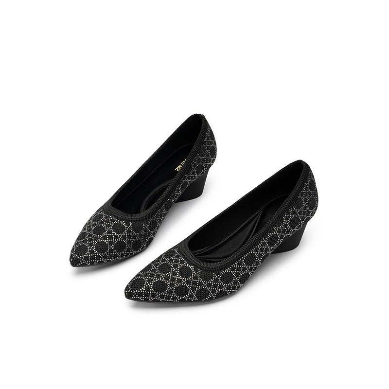Rhinestone Check Knit Pointed Toe Wedge Pumps – Vintage Sparkle Office Heels