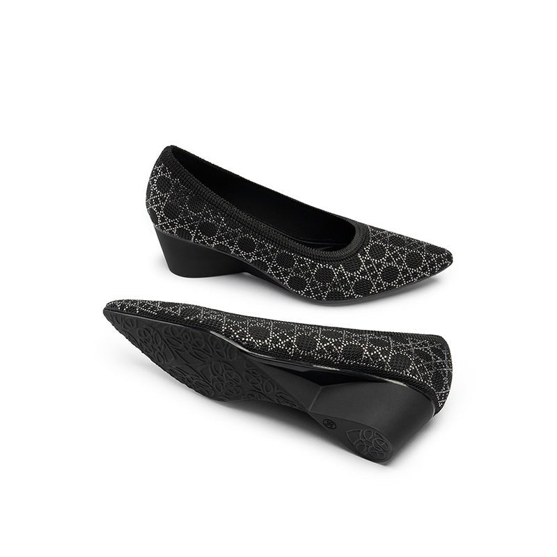 Rhinestone Check Knit Pointed Toe Wedge Pumps – Vintage Sparkle Office Heels