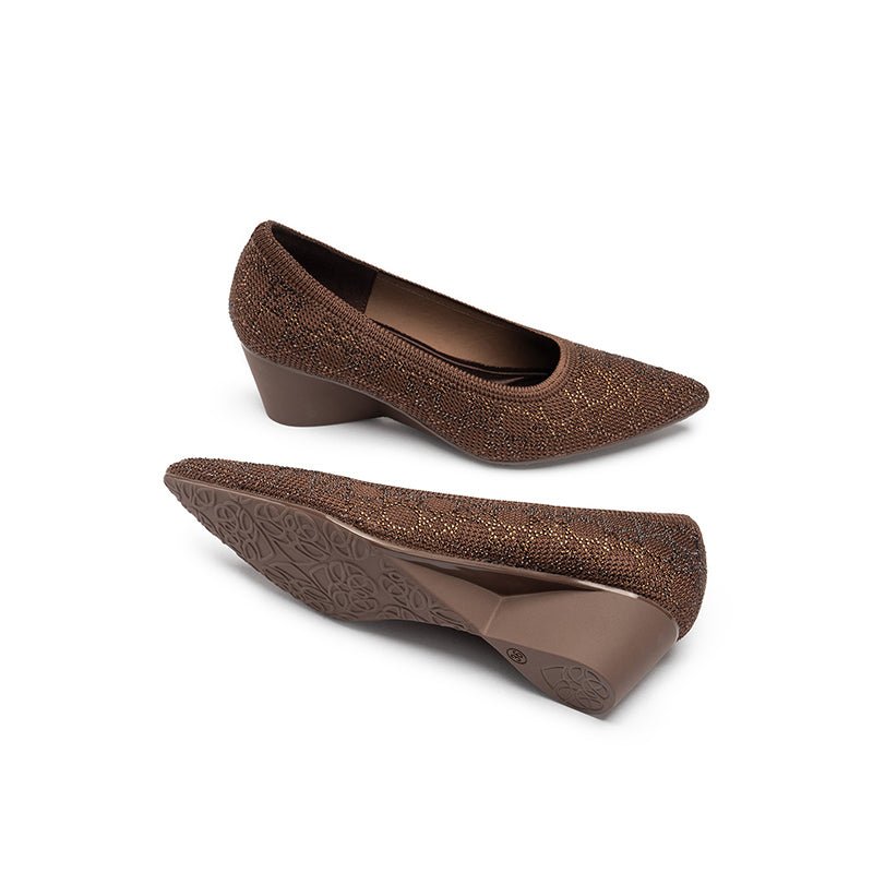 Rhinestone Check Knit Pointed Toe Wedge Pumps – Vintage Sparkle Office Heels
