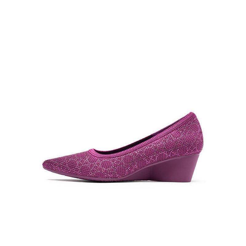 Rhinestone Check Knit Pointed Toe Wedge Pumps – Vintage Sparkle Office Heels