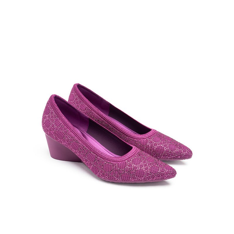 Rhinestone Check Knit Pointed Toe Wedge Pumps – Vintage Sparkle Office Heels