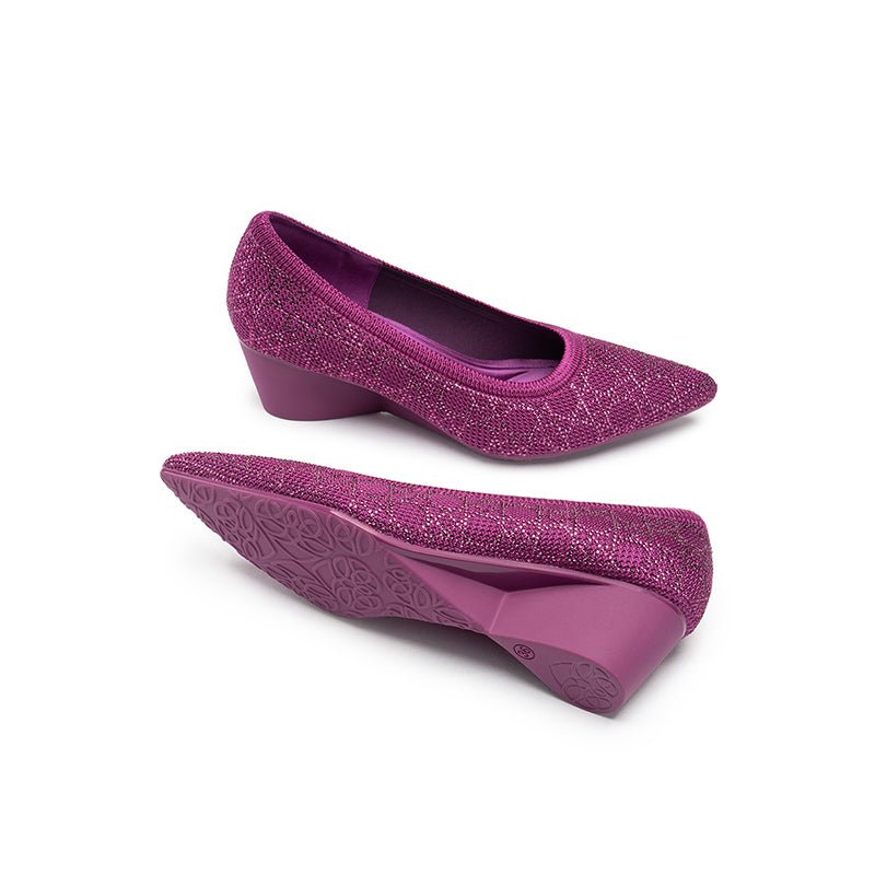 Rhinestone Check Knit Pointed Toe Wedge Pumps – Vintage Sparkle Office Heels