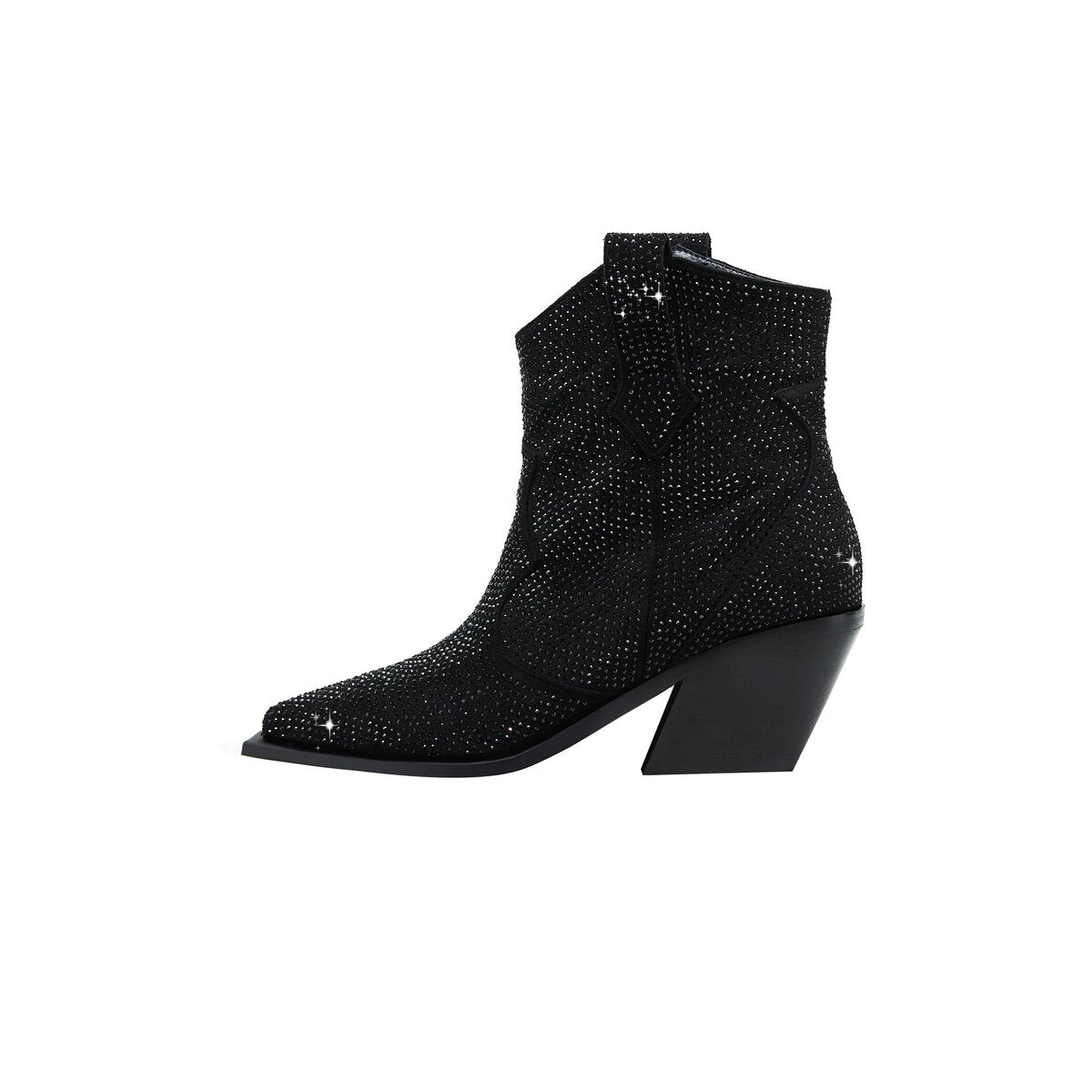 Rhinestone Cowgirl Ankle Boots Pointed Toe Angled Block Heel