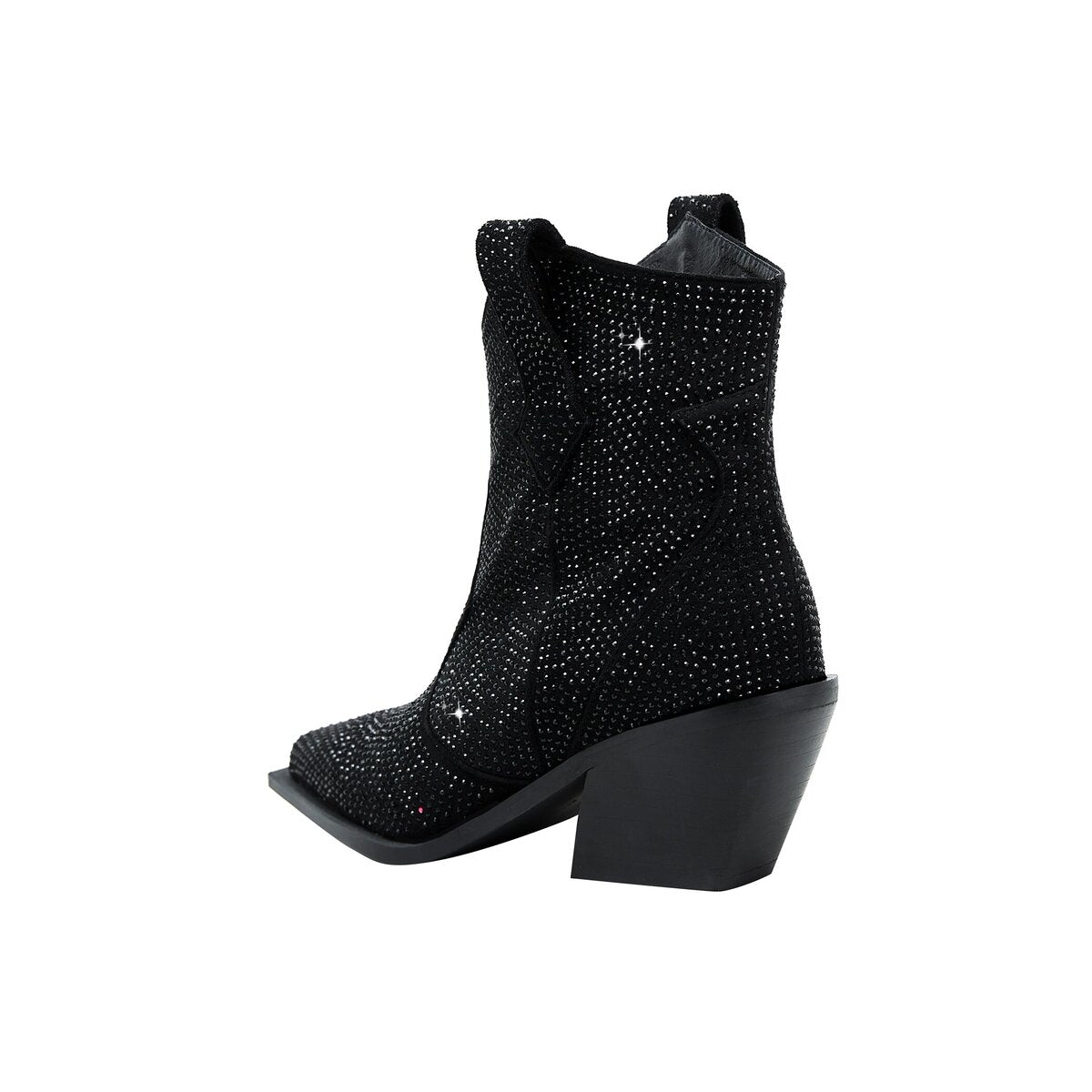 Rhinestone Cowgirl Ankle Boots Pointed Toe Angled Block Heel