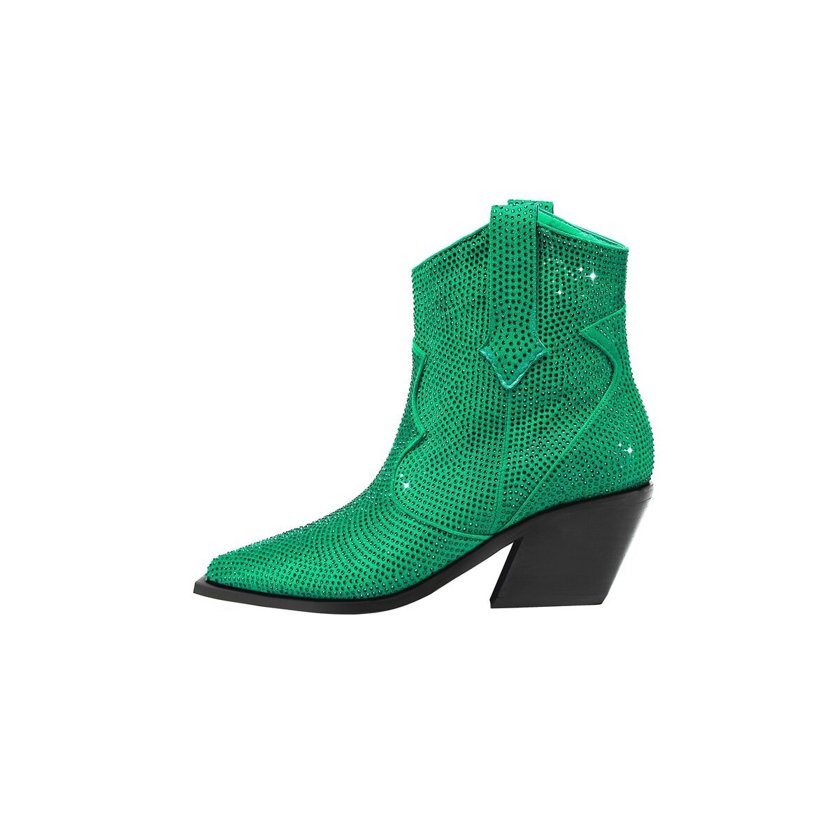 Rhinestone Cowgirl Ankle Boots Pointed Toe Angled Block Heel