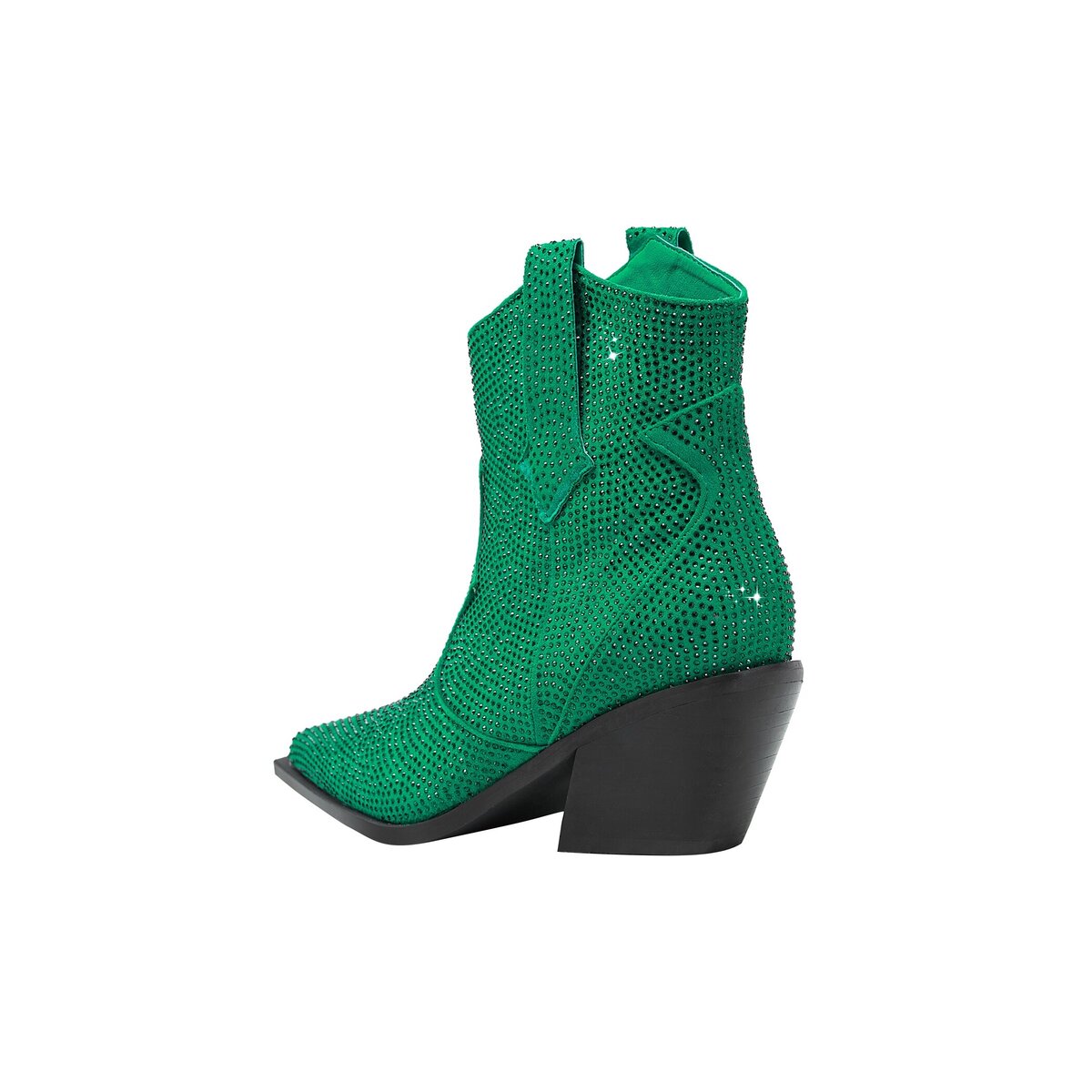 Rhinestone Cowgirl Ankle Boots Pointed Toe Angled Block Heel