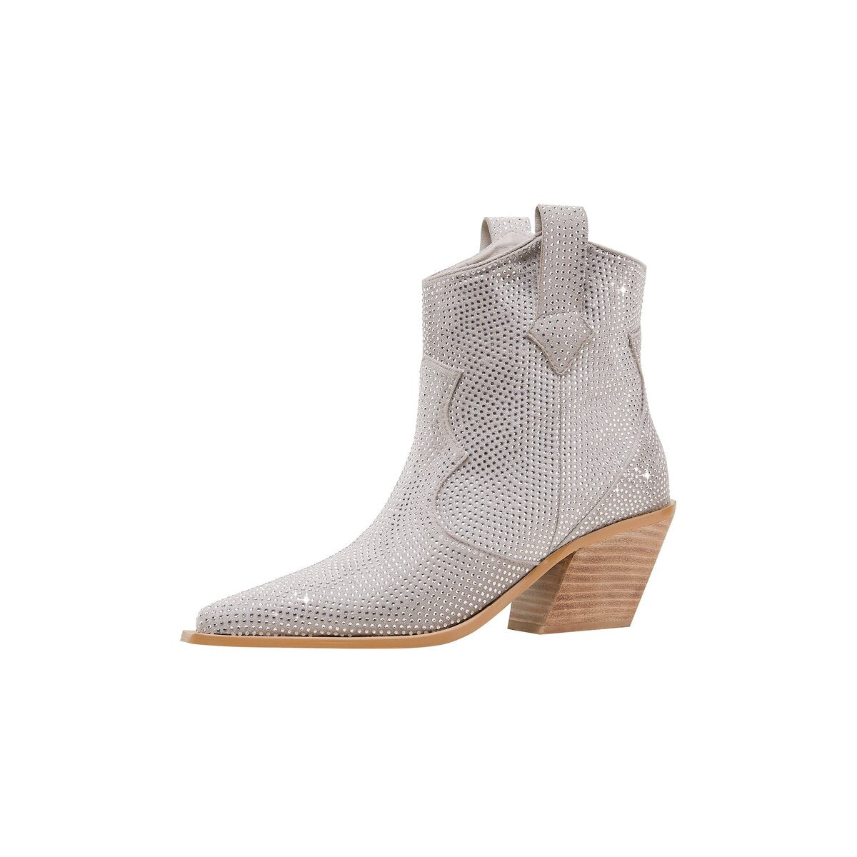 Rhinestone Cowgirl Ankle Boots Pointed Toe Angled Block Heel