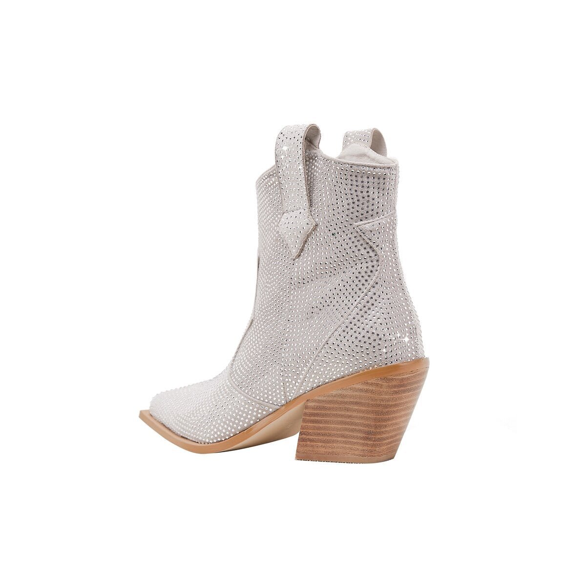 Rhinestone Cowgirl Ankle Boots Pointed Toe Angled Block Heel