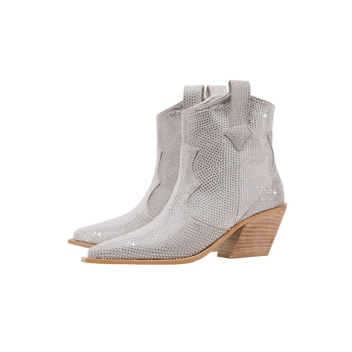 Rhinestone Cowgirl Ankle Boots Pointed Toe Angled Block Heel