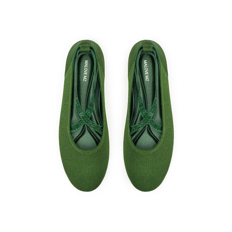 Rhinestone Cross Strap Knit Ballet Flats – Pointed Toe Commuter Flats