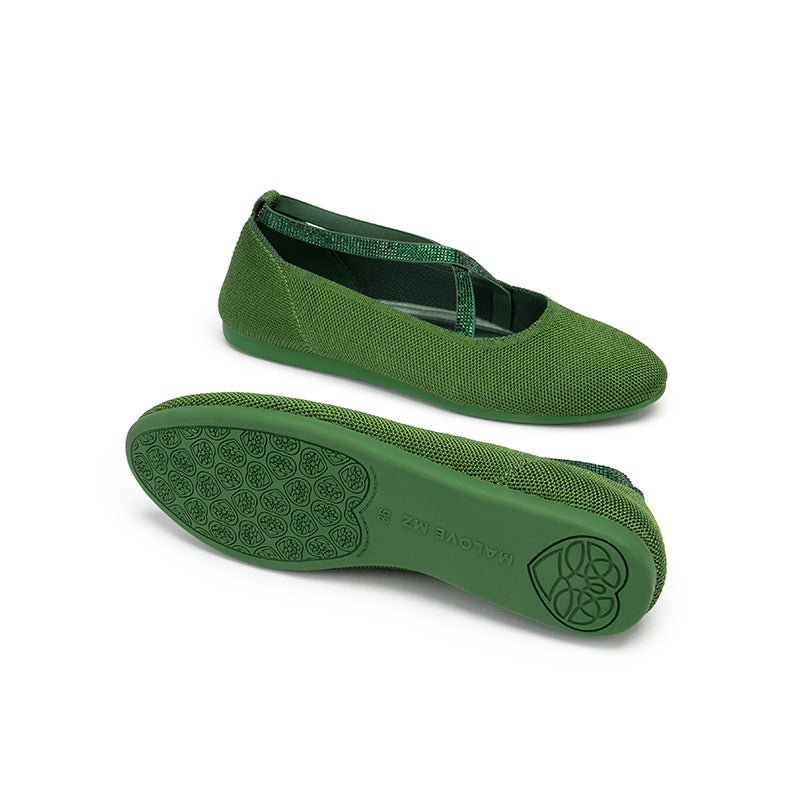 Rhinestone Cross Strap Knit Ballet Flats – Pointed Toe Commuter Flats
