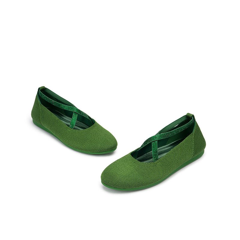 Rhinestone Cross Strap Knit Ballet Flats – Pointed Toe Commuter Flats
