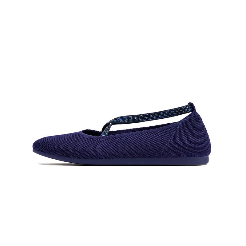 Rhinestone Cross Strap Knit Ballet Flats – Pointed Toe Commuter Flats